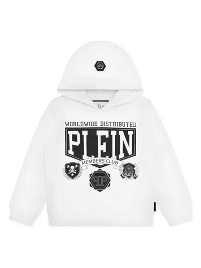 Philipp Plein Junior Kids' Logo-print Hoodie In White