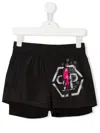 Philipp Plein Junior Logo-print Layered Swimshorts In Black