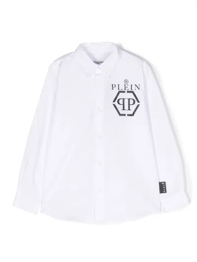 Philipp Plein Junior Kids' Logo-print Long-sleeve Shirt In Weiss