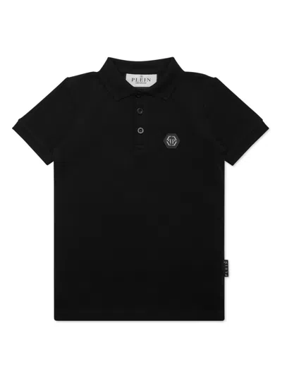 Philipp Plein Junior Kids' Logo-print Polo Shirt In "02 Black"