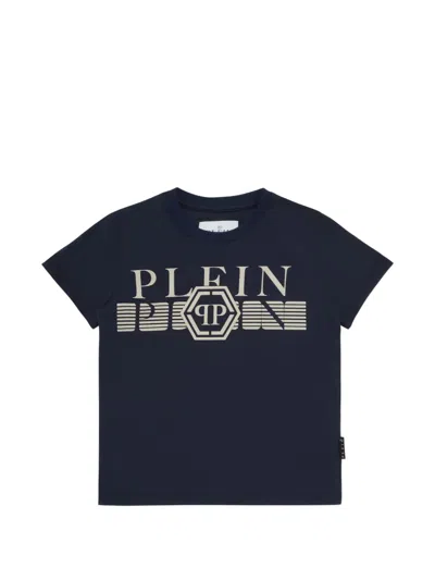 Philipp Plein Junior Kids' Logo Print Round Neck T-shirt In Black