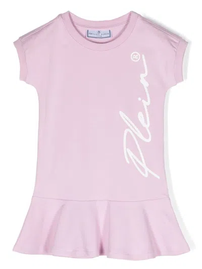Philipp Plein Junior Kids' Logo-print Short-sleeved Dress In Pink