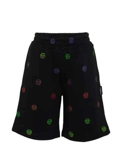 Philipp Plein Junior Kids' Logo-print Shorts In Black