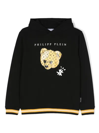 Philipp Plein Junior Kids' Logo-print Stripe-print Hoodie In Black
