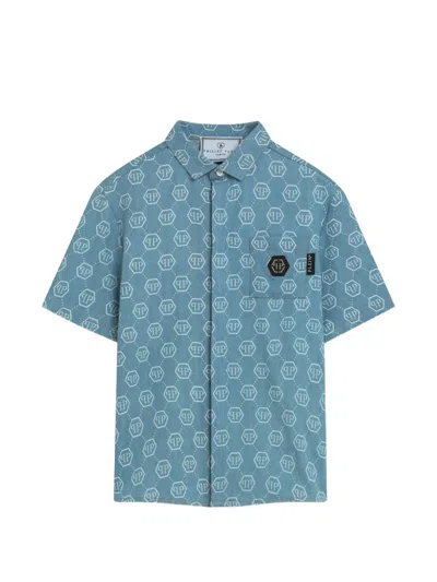 Philipp Plein Junior Kids' Logo Short-sleeve Shirt In Blue