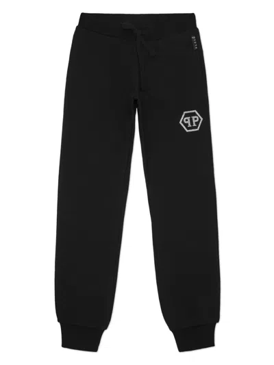 Philipp Plein Junior Kids' Logo-studded Track Pants In 黑色