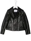 Philipp Plein Junior Logo Zipped Biker Jacket In Black