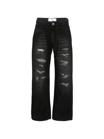 Philipp Plein Junior Logo-detail Distressed-effect Jeans In Black