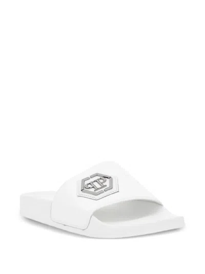Philipp Plein Junior Kids' Logo-detail Flat Sandals In White