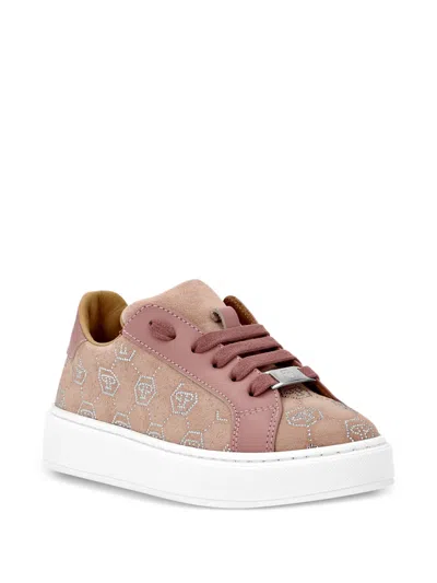 Philipp Plein Junior Kids' Logo-detail Lace-up Sneakers In Neutral