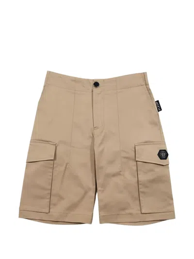 Philipp Plein Junior Kids' Logo-patch Pocket Shorts In Brown