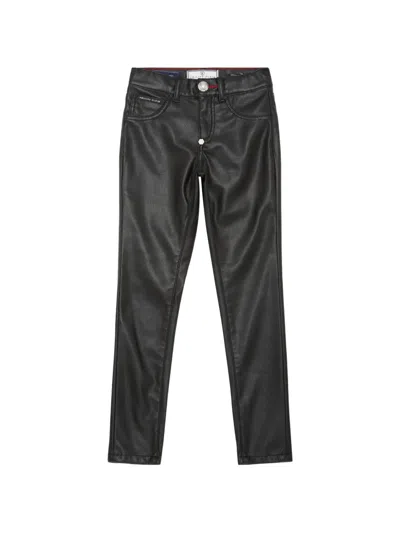 Philipp Plein Junior Kids' Logo-plaque Jeggings In Black