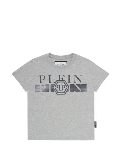 Philipp Plein Junior Kids' Logo-print Round-neck T-shirt In Gray