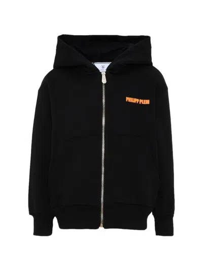 Philipp Plein Junior Kids' Logo-print Zip-up Hoodie In Black