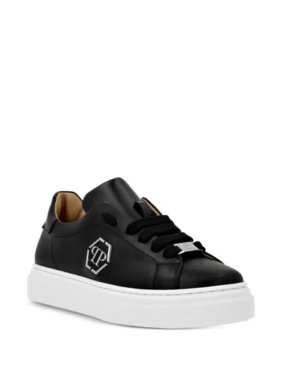 Philipp Plein Junior Kids' Low-top Leather Sneakers In Black