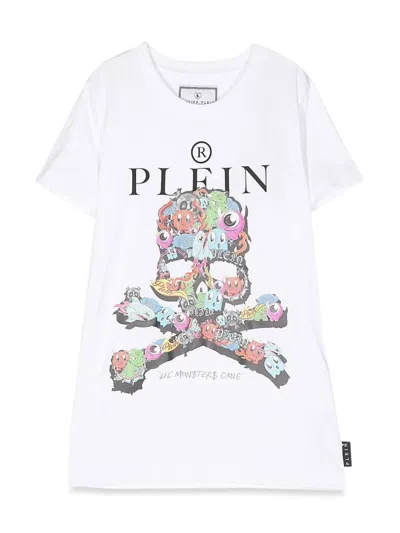 Philipp Plein Junior Kids' Maxi T-shirt Skull In White