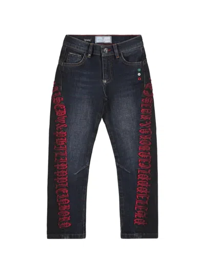 Philipp Plein Junior Kids' Milano Cut Gothic Trousers In Blue