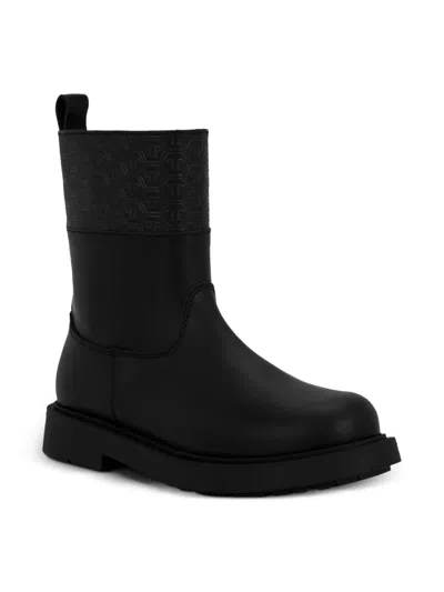Philipp Plein Junior Kids' Monogram-embossed Ankle Boots In Black