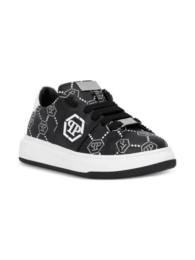 Philipp Plein Junior Kids' Monogram-print Low-top Sneakers In Multi