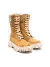 Philipp Plein Junior Nabuk Rhinestone Lace-up Boots In Brown