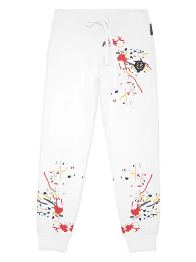 Philipp Plein Junior Kids' Paint Splatter-detail Trousers In White