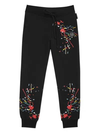 Philipp Plein Junior Kids' Paint Splatter-print Trousers In Black