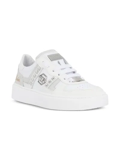 Philipp Plein Junior Kids' Panelled Studded Low-top Sneakers In Animal Print