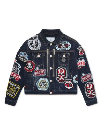Philipp Plein Junior Kids' Patch-detail Denim Jacket In Blue