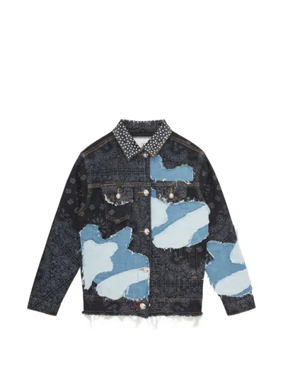 Philipp Plein Junior Kids' Patchwork-designd Denim Jacket In Blue