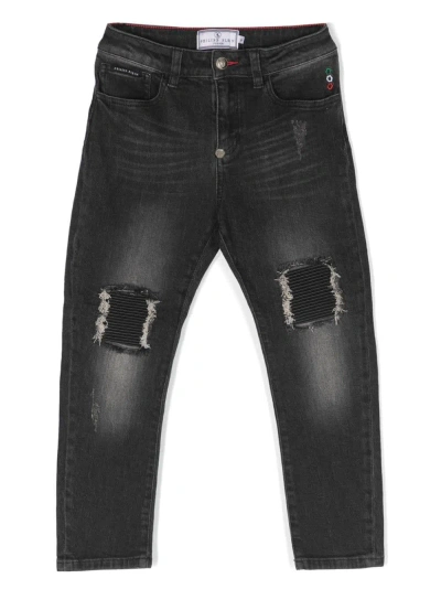 Philipp Plein Junior Kids' Philipp Plein Jeans Nero In Denim Di Cotone Stretch Bambino