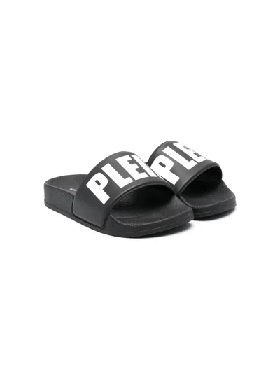 Philipp Plein Junior Kids' Plein Print Pool Slides In Black