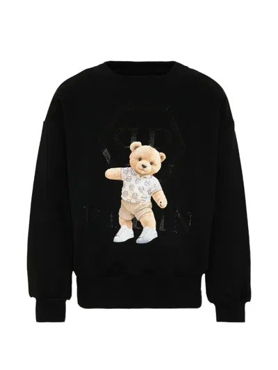 Philipp Plein Junior Kids' Rhinestone-detail Teddy-print Sweatshirt In Black