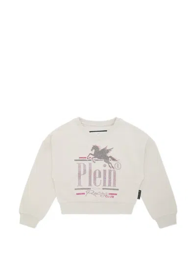 Philipp Plein Junior Kids' Rhinestone-embellished Pegasus Sweatshirt In Neutral