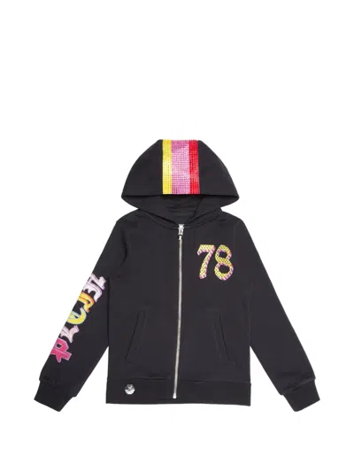 Philipp Plein Junior Kids' Rhinestone-embellished Zip-up Hoodie In Black
