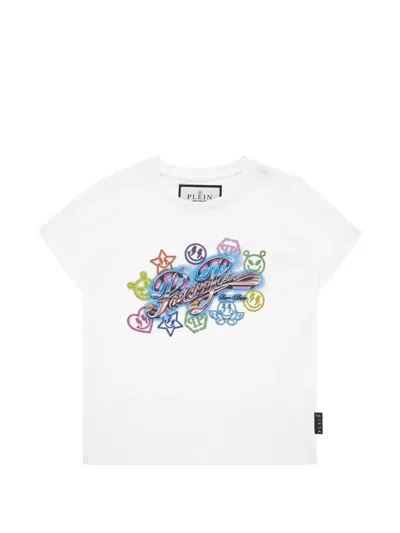 Philipp Plein Junior Kids' Round Neck Strass Smile T-shirt In White