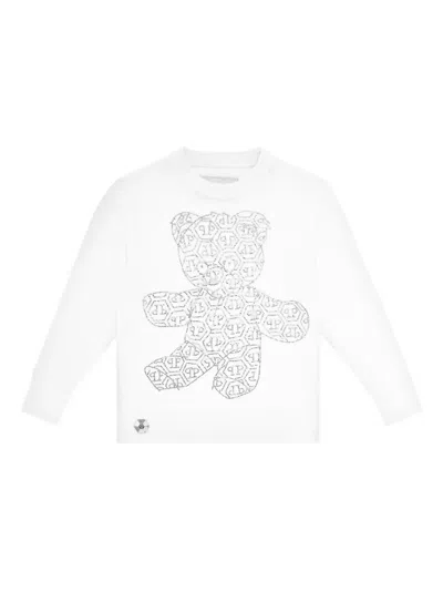 Philipp Plein Junior Kids' Round-neck Teddy-bear T-shirt In White