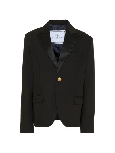 Philipp Plein Junior Kids' Satin-lapels Blazer In Black