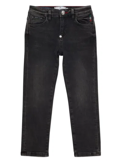 Philipp Plein Junior Kids' Skull & Bones Jeans In Grey