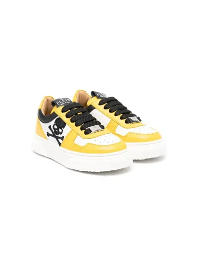 Philipp Plein Junior Kids' Skull Embroidery Lace-up Sneakers In White