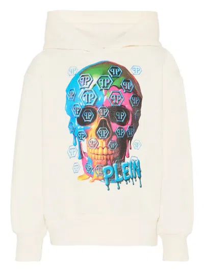 Philipp Plein Junior Kids' Skull-print Hoodie In Neutral