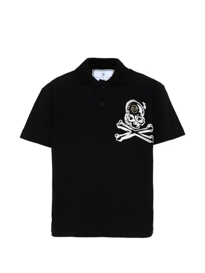 Philipp Plein Junior Kids' Skull-print Short-sleeve Polo Shirt In Black