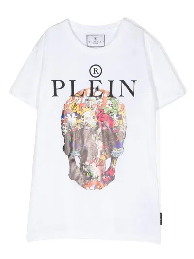 Philipp Plein Junior Kids' Skull-print Short-sleeved T-shirt In White