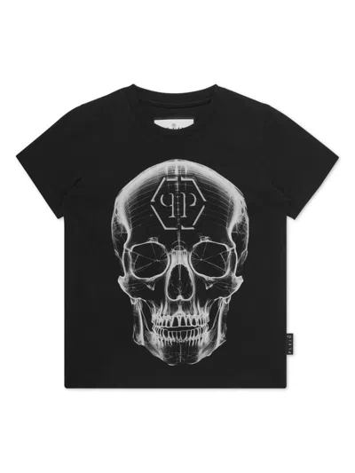 Philipp Plein Junior Kids' Skull-print T-shirt In 黑色