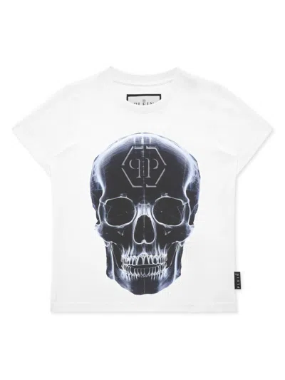 Philipp Plein Junior Kids' Skull-print T-shirt In 白色