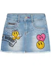 Philipp Plein Junior Smile Denim Skirt In Blue