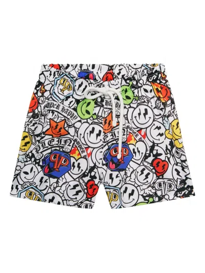 Philipp Plein Junior Kids' Smile-graphic Swim Shorts In Multi