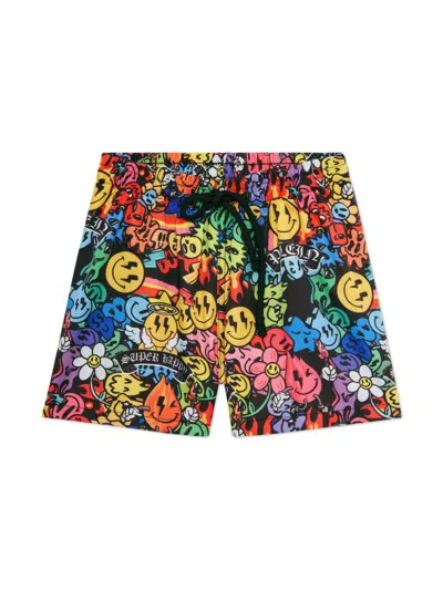 Philipp Plein Junior Kids' Smile-print Swim Shorts In Red