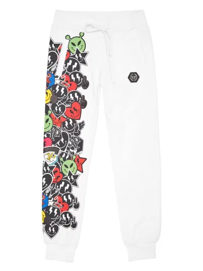Philipp Plein Junior Kids' Smile-print Track Pants In 黑色