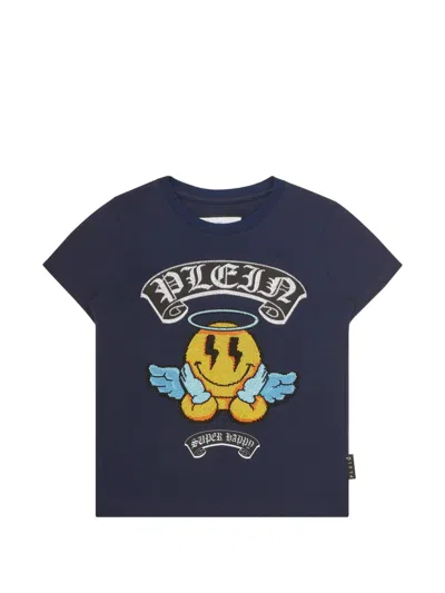 Philipp Plein Junior Kids' Smile Rhinestone-embellished T-shirt In Blue