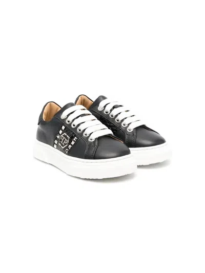 Philipp Plein Junior Kids' Spike-stud Lace-up Sneakers In Black